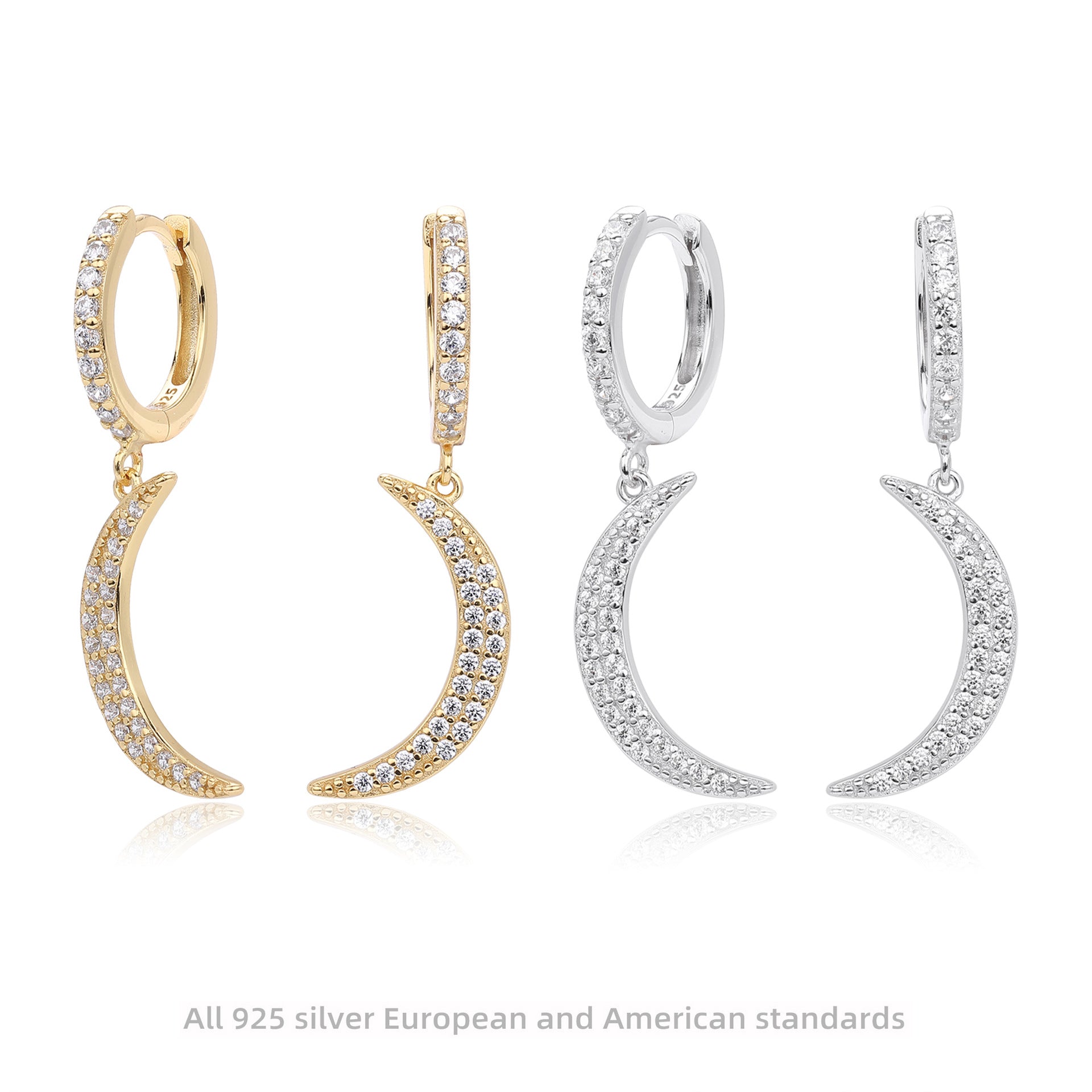 Damen Ohrhänger mit funkelndem Mondmotiv und hochwertigem 925 Sterling Silber Shop Nory