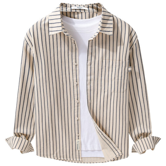 Herren Leichtes Baumwoll-Relaxed-Hemd mit vertikaler Double‑Stripe, Kentkragen und aufgesetzter Brusttasche Shop Nory
