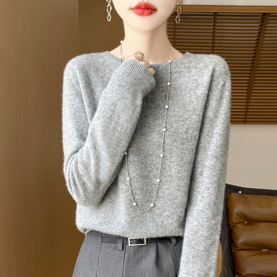 Damen Lockerer Feinstrick-Pullover mit Rundhalsausschnitt und flauschiger Angora-Optik Shop Nory