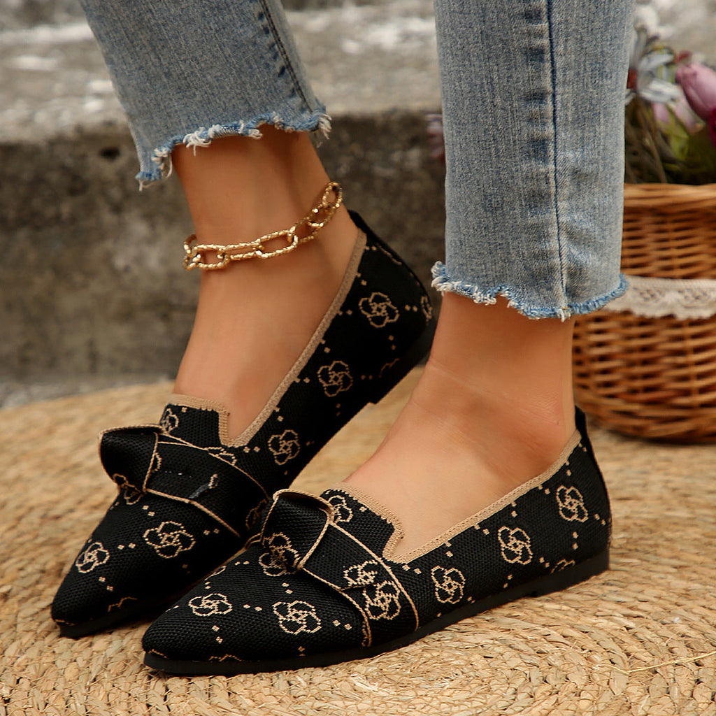 Damen Ballerinas mit modischem Streifendesign und charmantem Schleifenakzent Shopnory