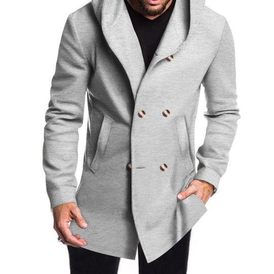 Herren Modische Doppelreihige Jacke mit Kapuze
