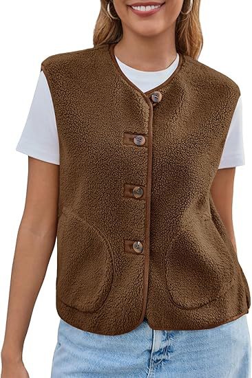 Damen Teddy-Fleeceweste mit Knopfleiste und Eingrifftaschen Shop Nory