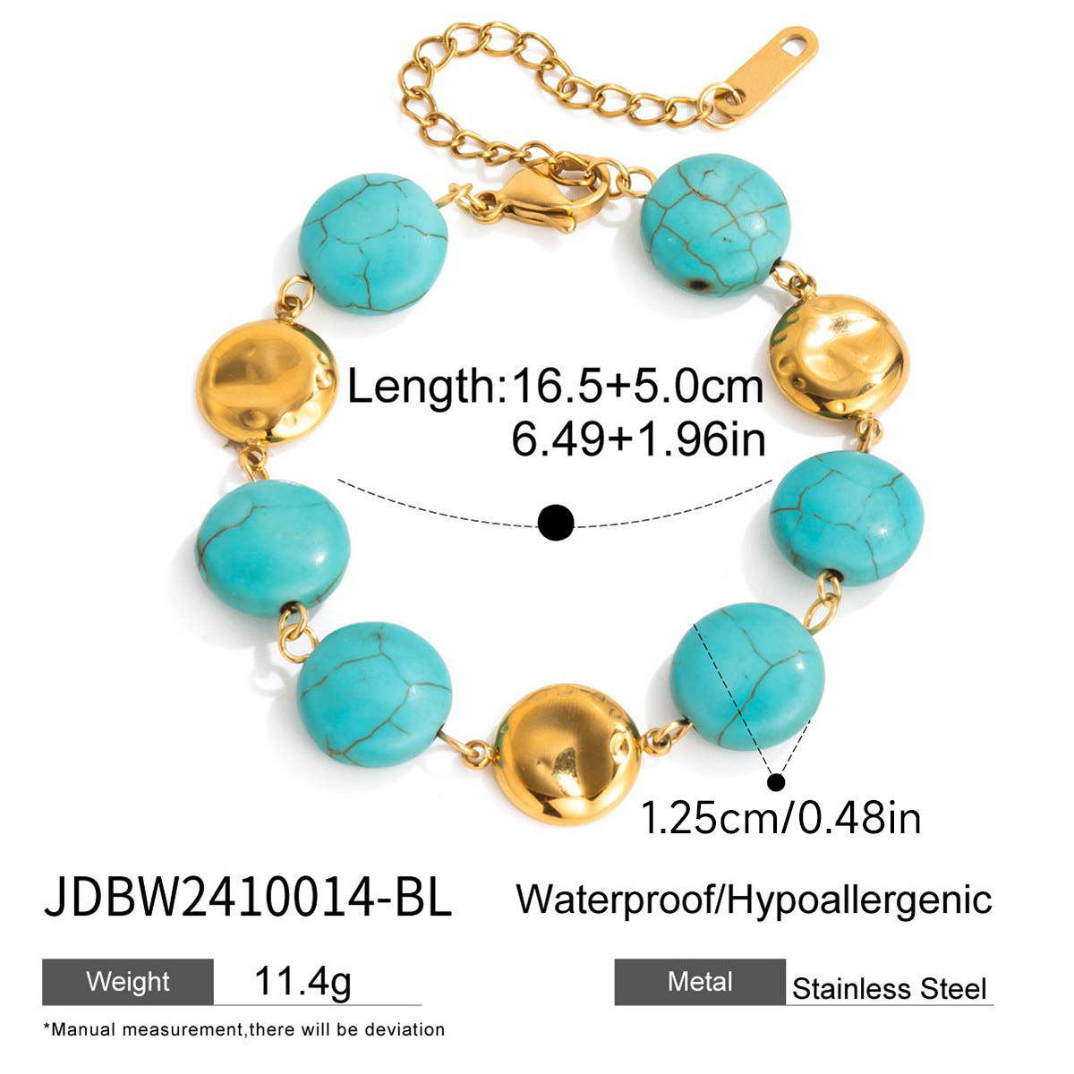 Damen Offenes Armband mit herzförmigem Türkisstein und hypoallergener Edelstahlverarbeitung Shop Nory