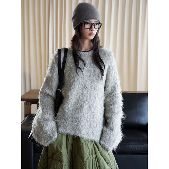 Damen Flauschiger Oversize-Pullover im Mohair‑Look mit weitem V‑Ausschnitt Shop Nory