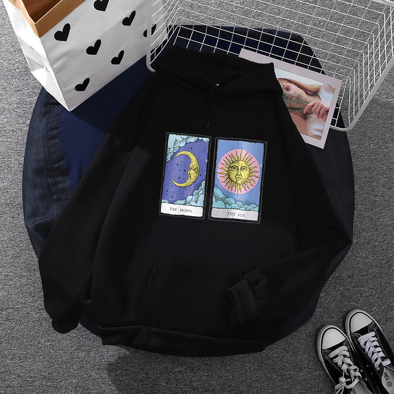 Damen nan leichter Oversize Kapuzenpullover mit Herz‑EKG‑Motiv, langen Kordeln und elastischem Bund Shop Nory