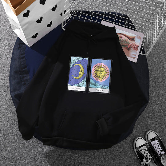 Damen nan leichter Oversize Kapuzenpullover mit Herz‑EKG‑Motiv, langen Kordeln und elastischem Bund Shop Nory
