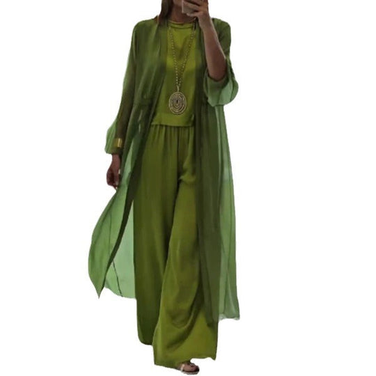 Damen nan leichter Chiffon-Überwurf mit weiten Palazzo-Hosen und elastischem Bund