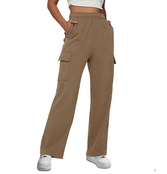 Damen nan lässige Cargo-Freizeithose mit weitem Bein elastischem Bund und aufgesetzten Taschen Shop Nory