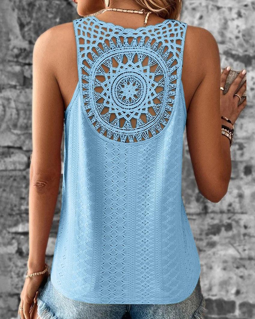 Damen luftiges Häkelshirt mit einzigartigem Rückendetail
