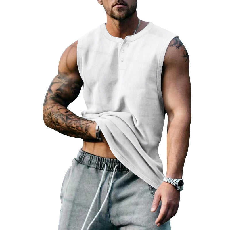Herren ärmelloses Henley-Shirt mit Knopfleiste und weichem Baumwollmix Shopnory
