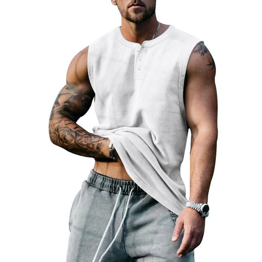 Herren ärmelloses Henley-Shirt mit Knopfleiste und weichem Baumwollmix Shopnory