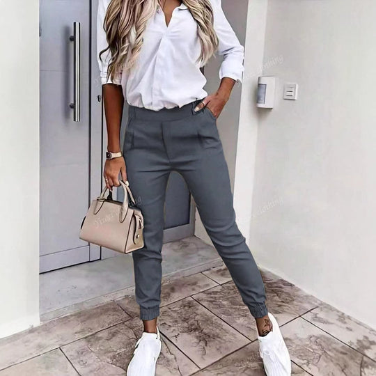 Damen Enganliegende Chino-Jogger mit hohem Bund und elastischen Bündchen Shop Nory