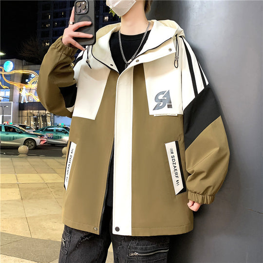 Herren Oversize-Windbreaker mit Kapuze, sportlichem Frontprint und Kontrastpanelen Shop Nory