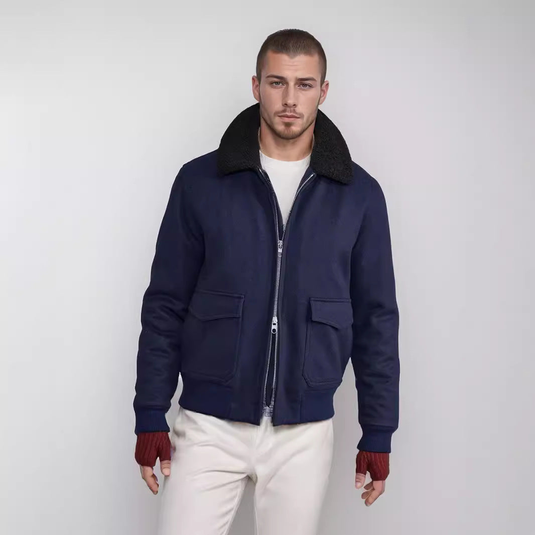 Herren Pilotjacke im Fliegerstil mit Teddykragen, Zwei‑Wege‑Reißverschluss und aufgesetzten Klappentaschen Shop Nory