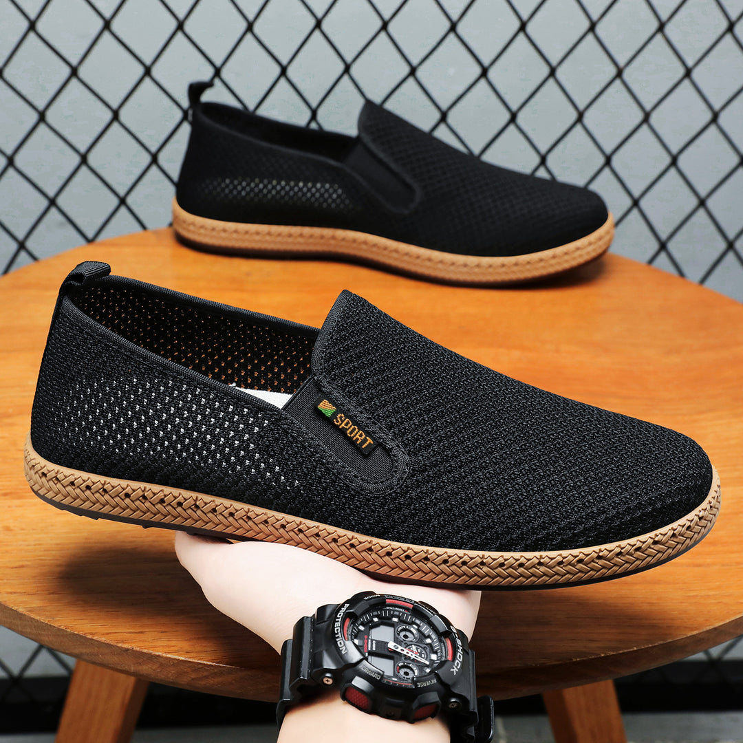 Herren nan atmungsaktiver Strick-Slip-On Loafer mit elastischem Einstieg, geflochtener Dekor-Sohle und gepolstertem Komfortfußbett Shop Nory