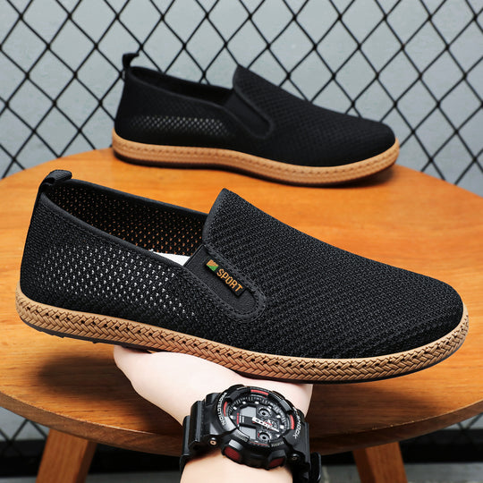 Herren nan atmungsaktiver Strick-Slip-On Loafer mit elastischem Einstieg, geflochtener Dekor-Sohle und gepolstertem Komfortfußbett Shop Nory