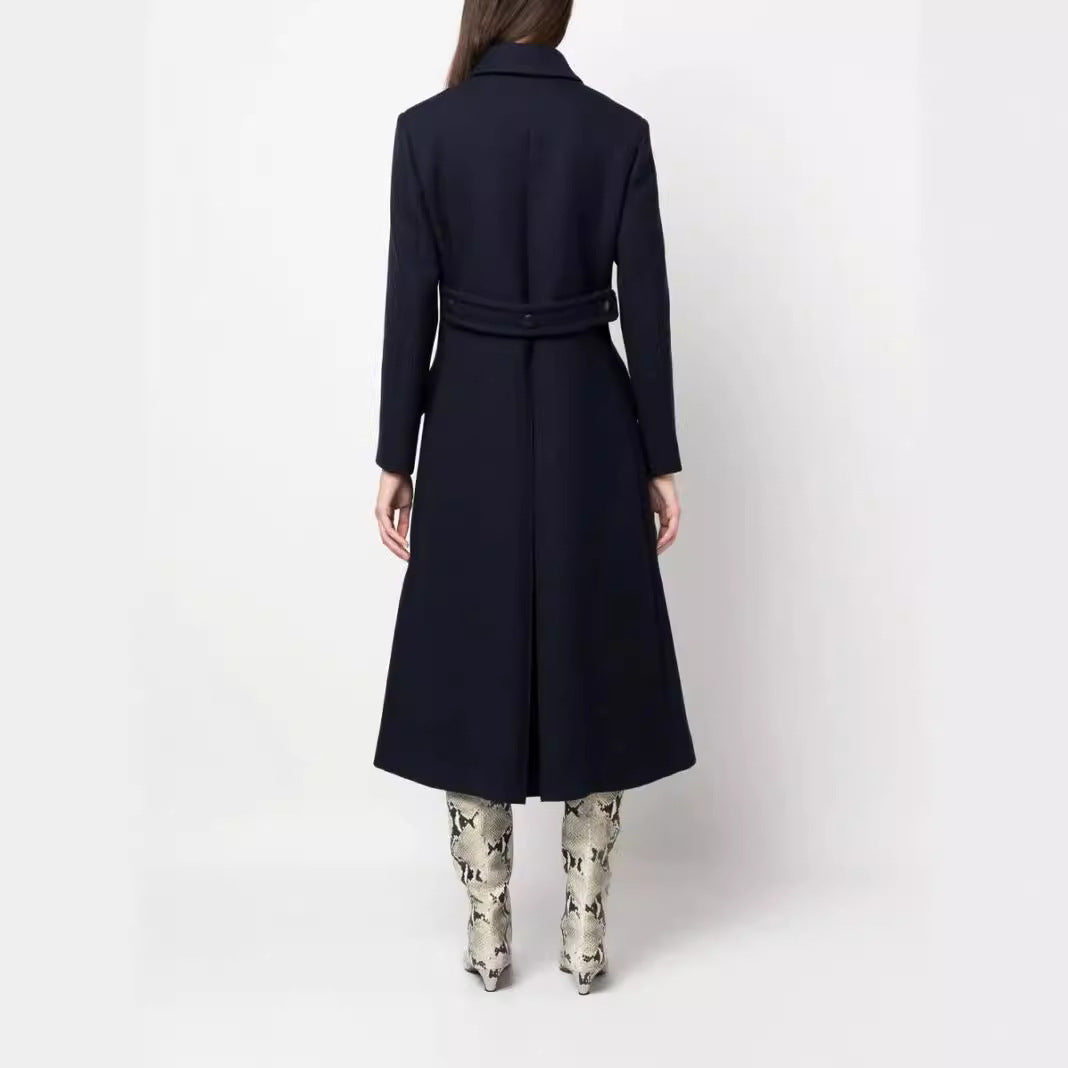 Damen Doppelreihiger A-Linien Wollmix-Mantel mit Rundkragen und Pattentaschen Shop Nory