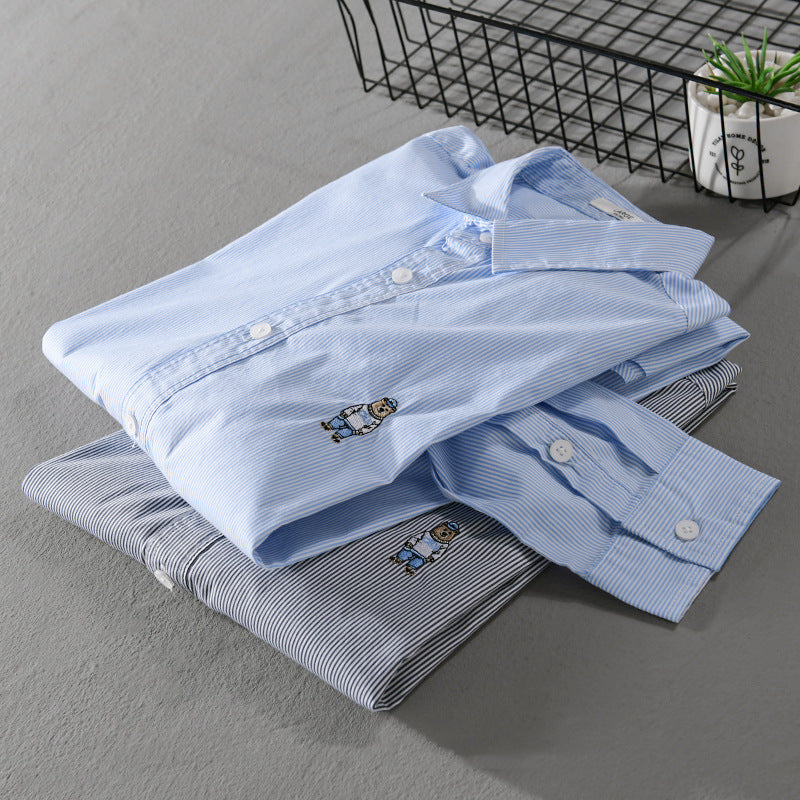 Herren Gestreiftes Baumwollhemd mit feiner Stickerei und relaxed Schnitt Shop Nory