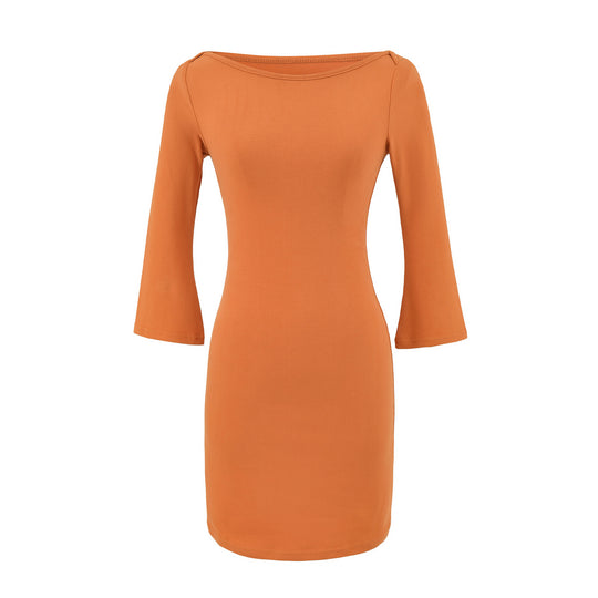 Damen Figurnahes Midikleid mit weitem Rundhals und Glockenärmeln Shop Nory