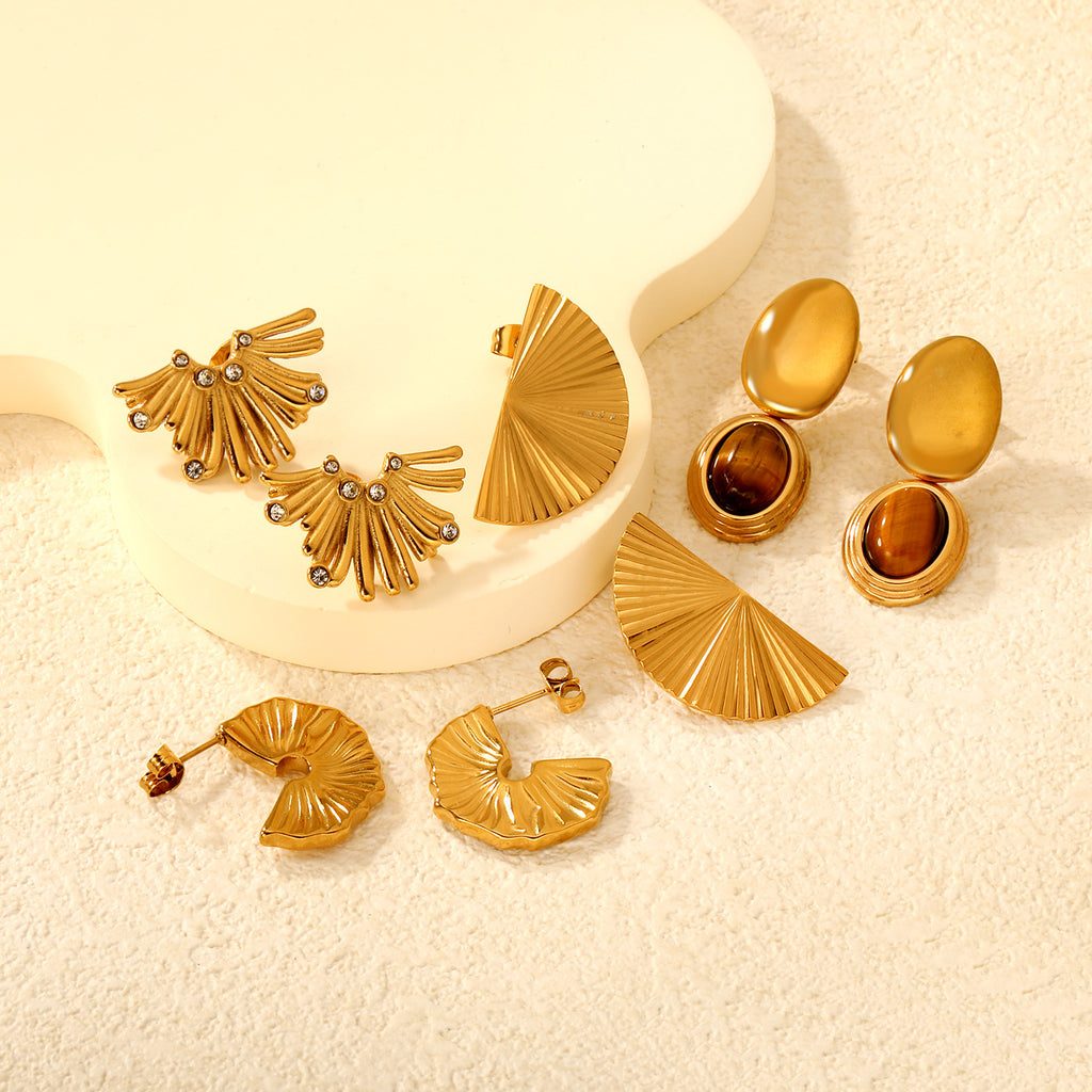 Damen Hängende Ohrstecker mit ovalem Tigerauge und elegantem goldfarbenem Rahmen Shop Nory