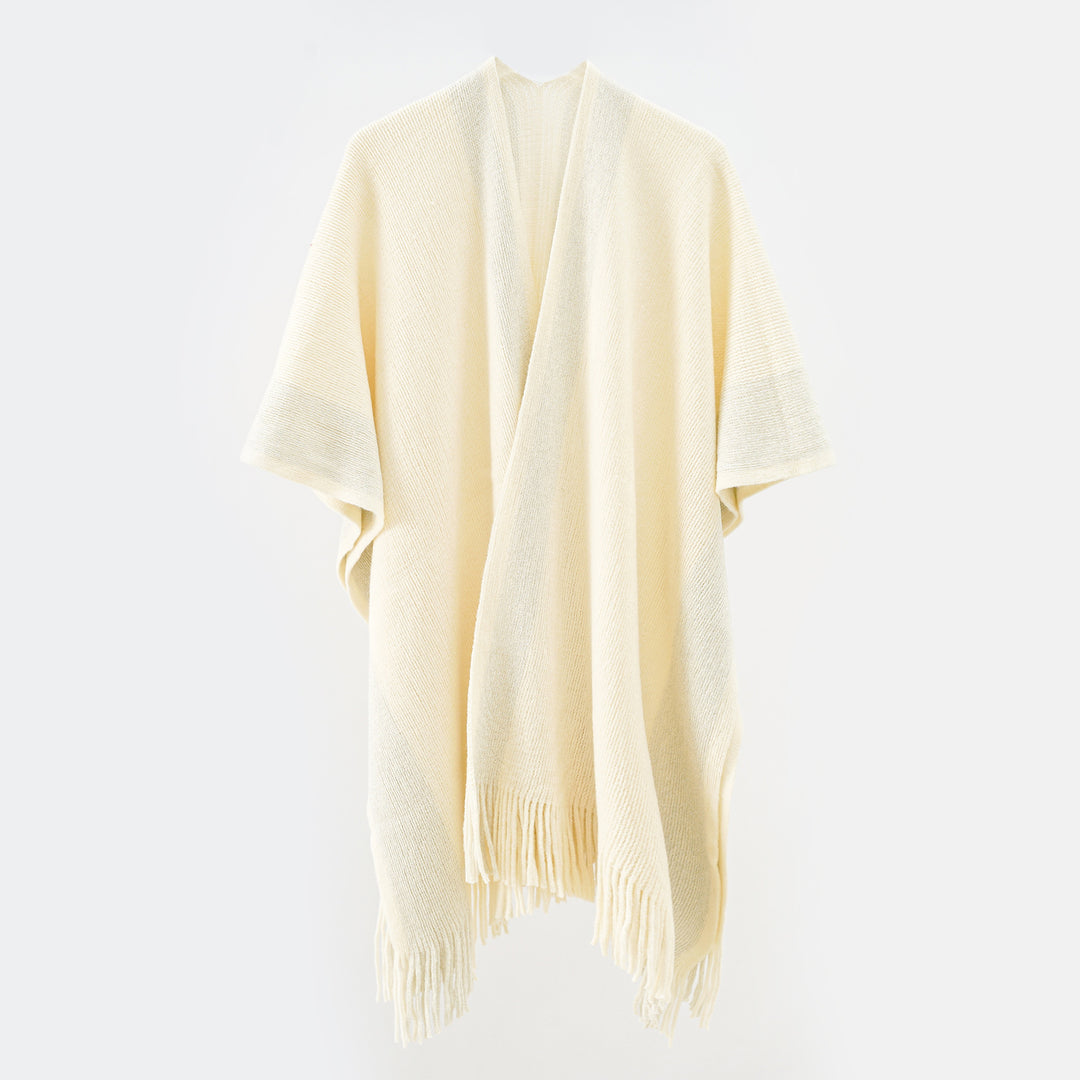 Damen Oversize-Strickcape mit Fransen und kontrastierter Bordüre Shop Nory