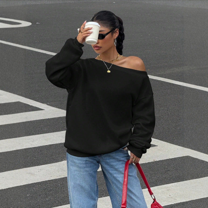 Damen Oversize Off-Shoulder Sweatshirt mit weitem Schnitt und schrägem Ausschnitt Shop Nory