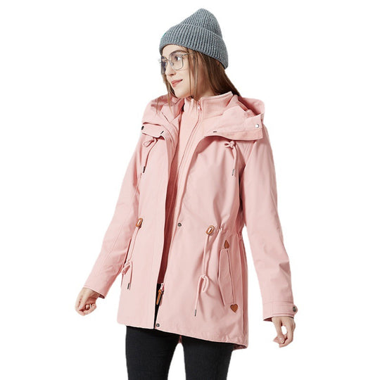 Damen Wasserabweisende taillierte Parka-Jacke mit Kapuze und Kordelzug Shop Nory