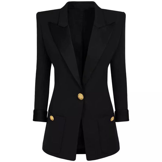 Damen Taillierter Smoking‑Blazer mit Satin‑Schalkragen und dekorativen Medaillonknöpfen Shop Nory