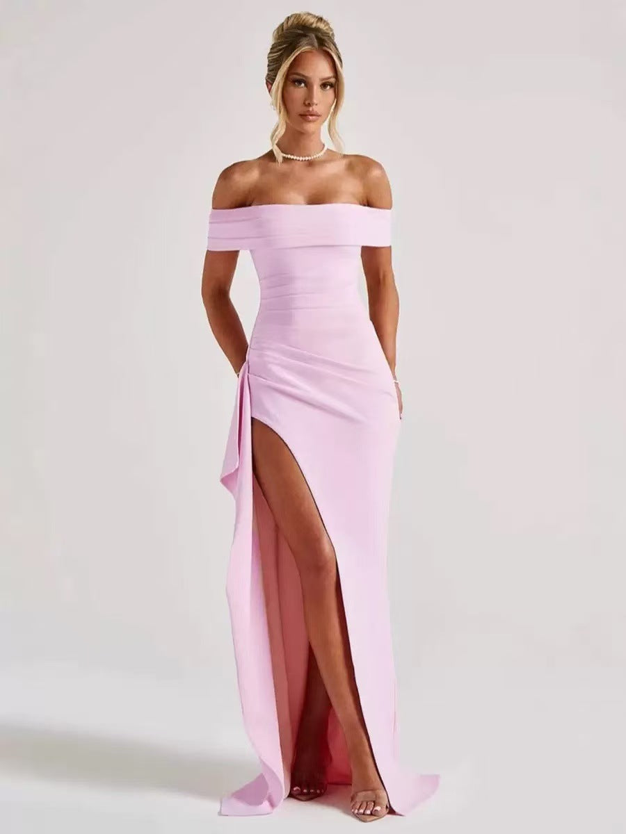 Damen Elegantes Off-Shoulder Abendkleid mit hohem Schlitz und tailliertem Schnitt