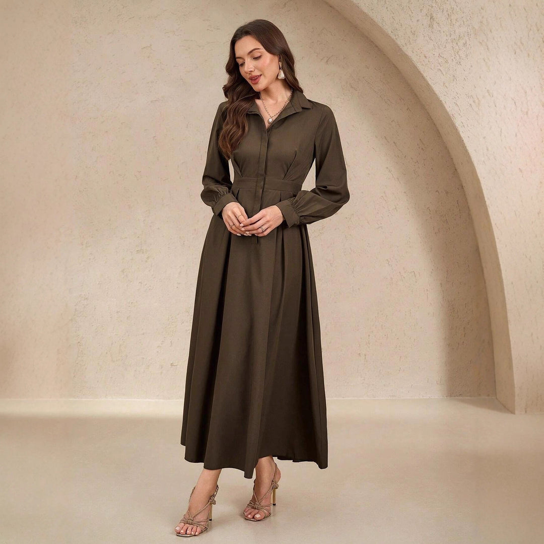Damen nan langes Hemdblusenkleid mit Taillengürtel, verdeckter Knopfleiste und ballonärmeln Shop Nory