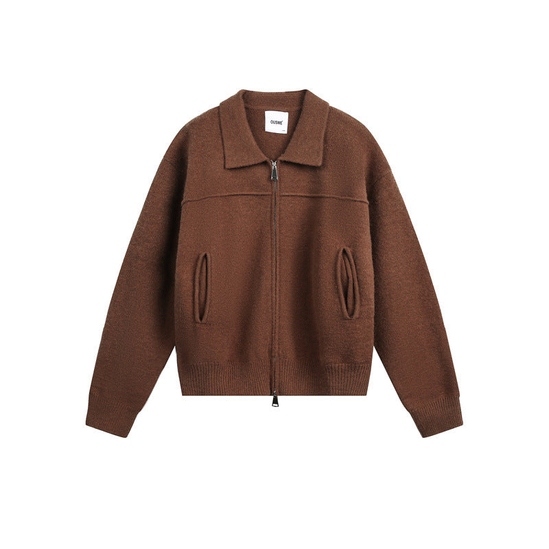 Herren Strick-Zipjacke mit Hemdkragen, Eingrifftaschen und geripptem Saum Shop Nory