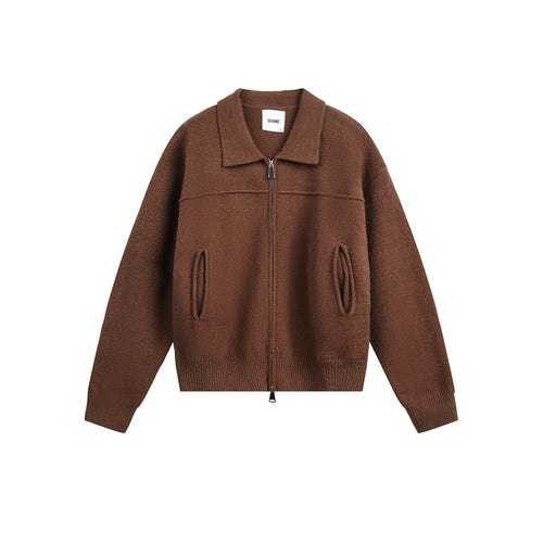 Herren Strick-Zipjacke mit Hemdkragen, Eingrifftaschen und geripptem Saum Shop Nory