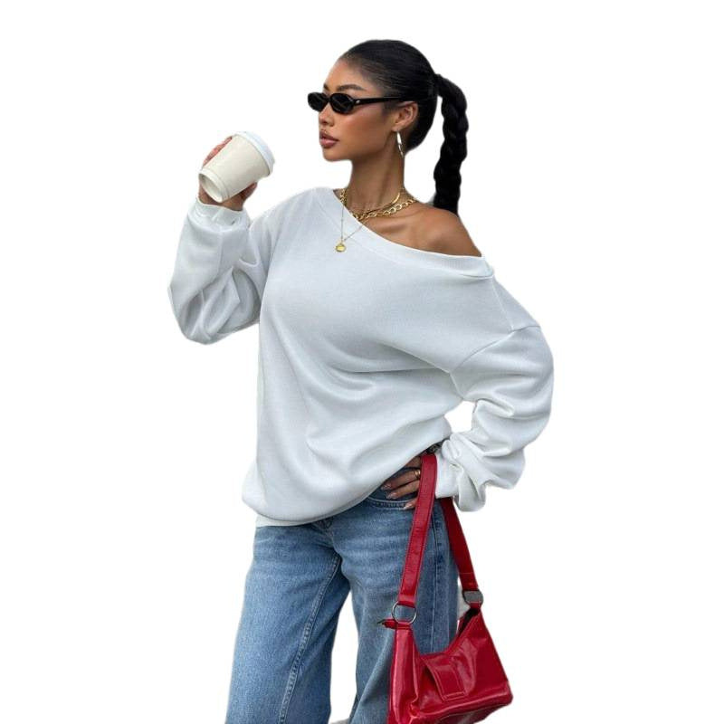 Damen Oversize Off-Shoulder Sweatshirt mit weitem Schnitt und schrägem Ausschnitt Shop Nory