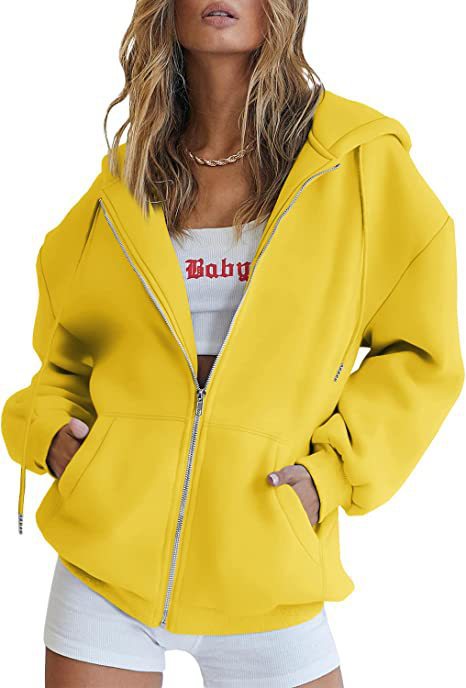 Damen nan oversized Kapuzenjacke mit durchgehendem Reißverschluss Kängurutaschen und weichem Sweatmaterial Shop Nory