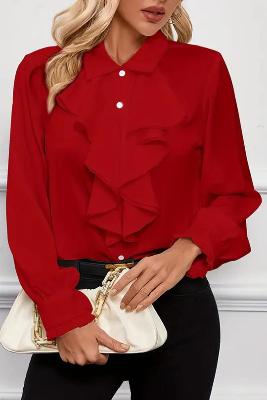 Damen Elegante Rüschenbluse mit Volants, Hemdkragen und Manschetten Shop Nory