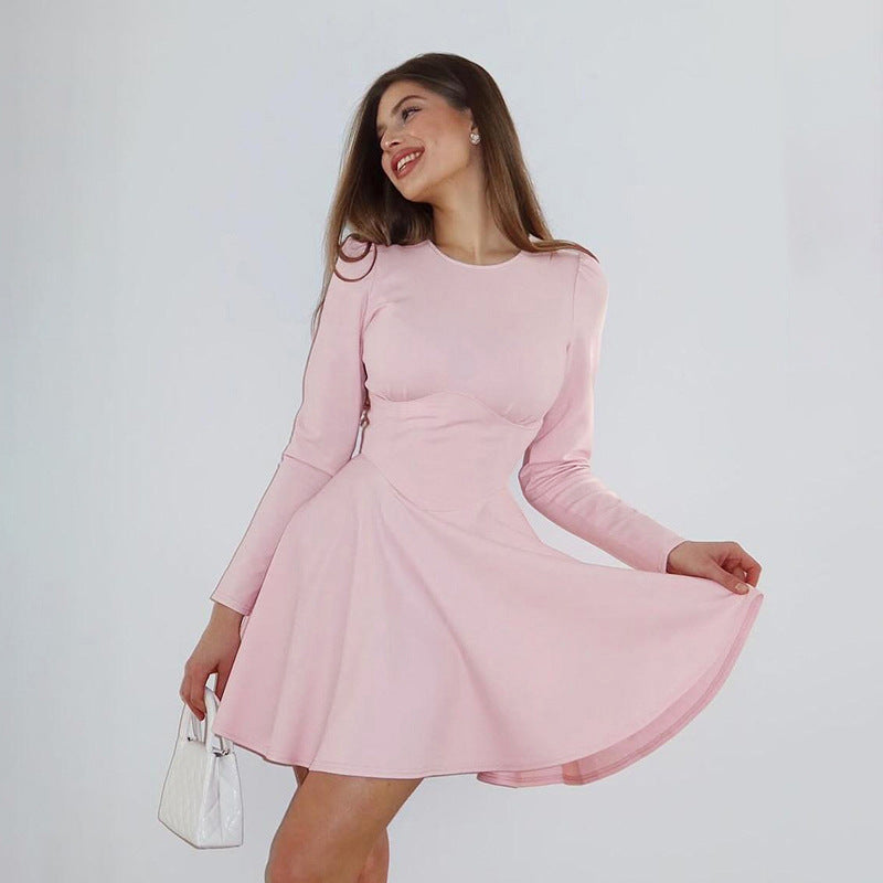 Damen elegantes Minikleid im klassischen A-Linien-Schnitt mit langen Ärmeln und schickem Herzausschnitt