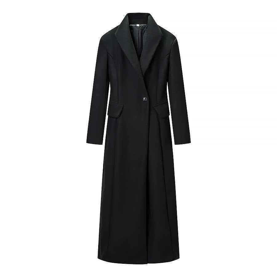 Damen Taillierter Longline-Mantel mit betonter Schulterpartie und Ein-Knopf-Verschluss Shop Nory