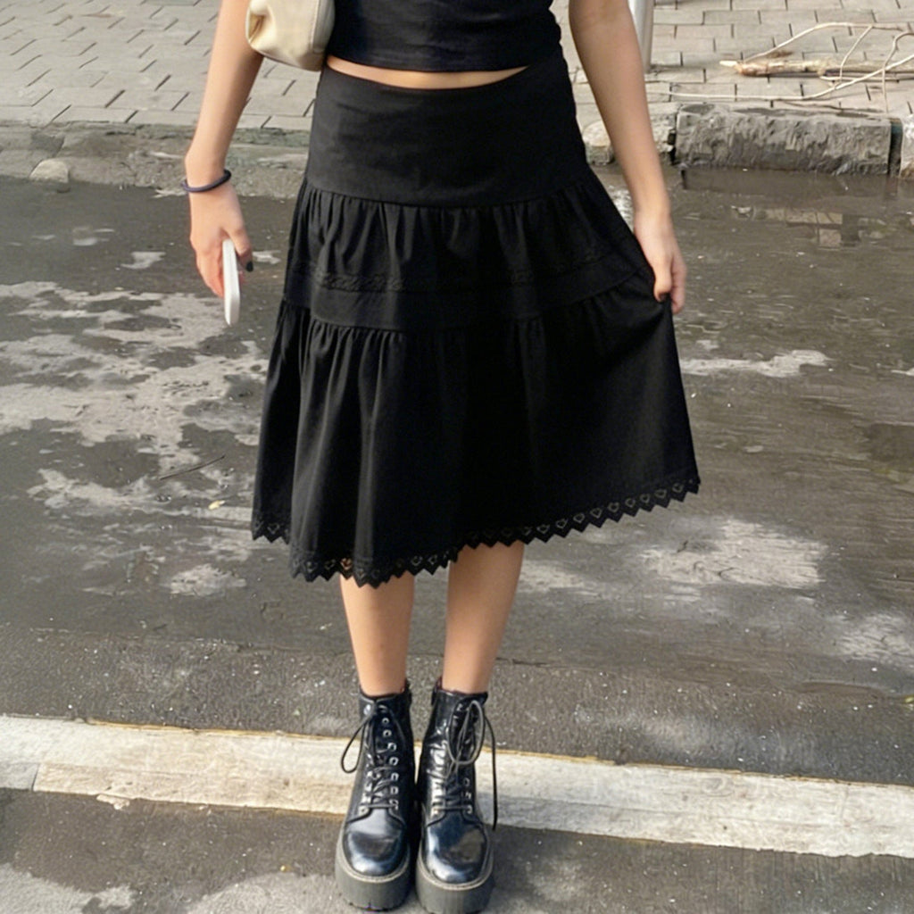 Damen eleganter gestufter Rock mit Spitzendetails