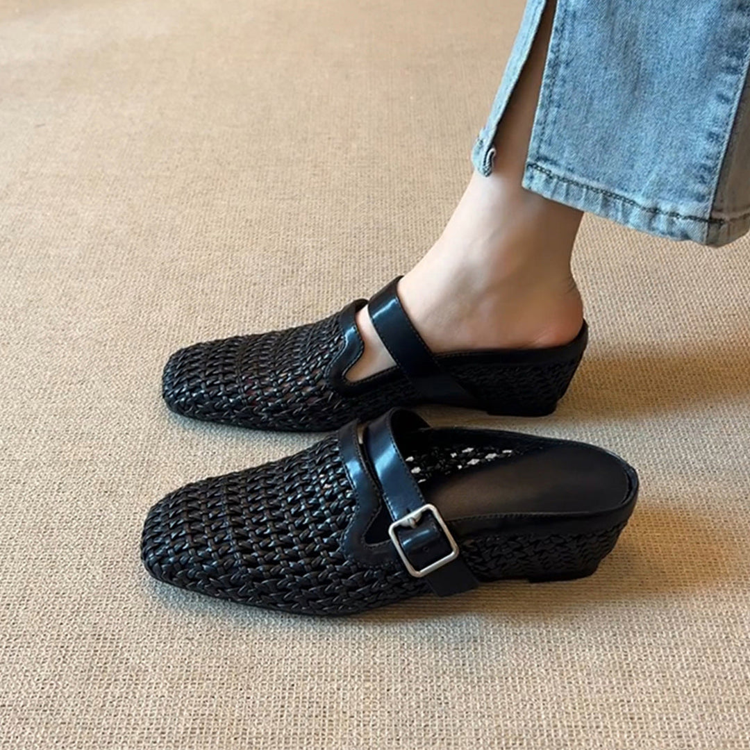 Damen Clogs mit modischem Geflecht und verstellbarem Riemen