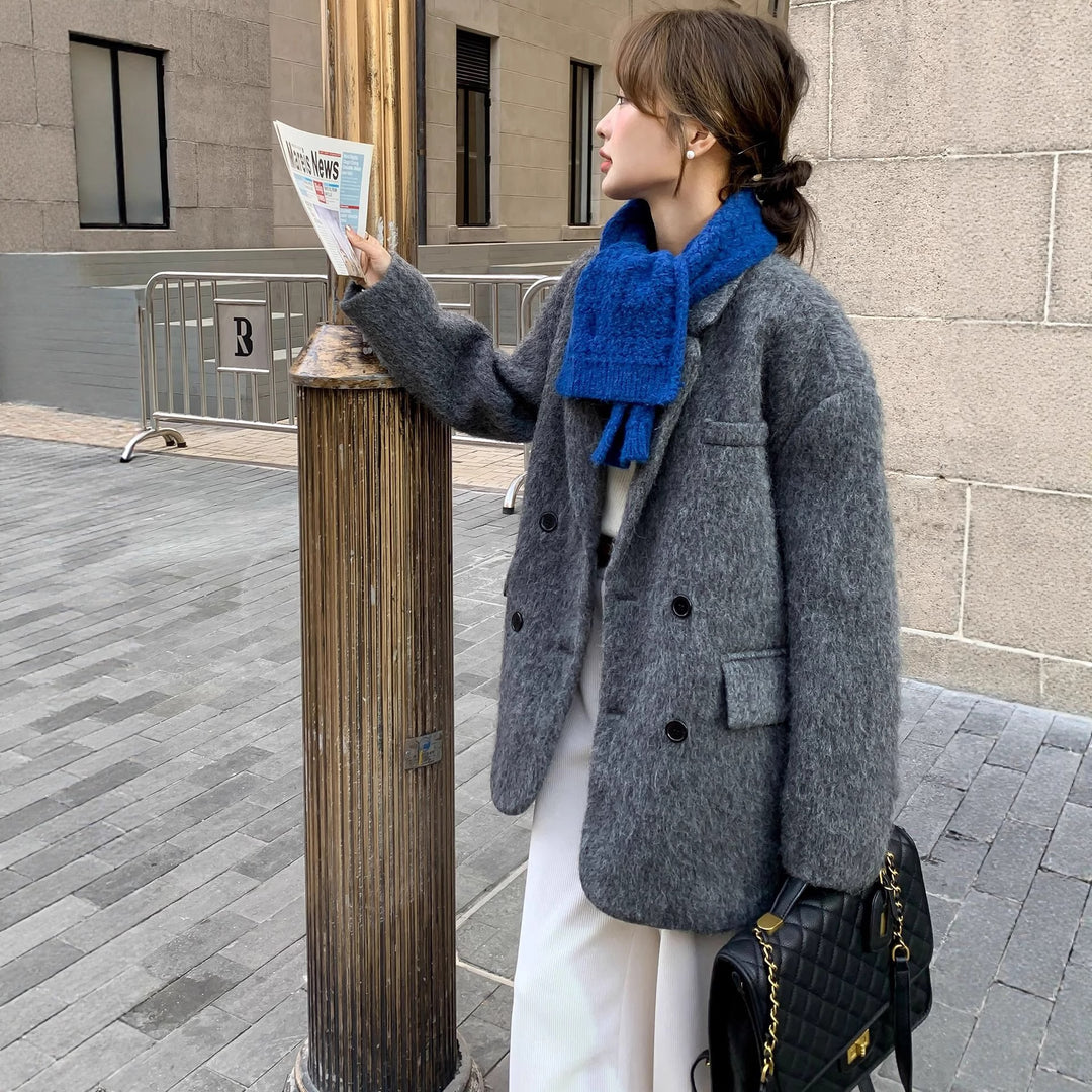 Damen Grobgestrickter Wollmix-Longmantel mit Oversize‑Silhouette und doppelreihiger Knopfleiste Shop Nory