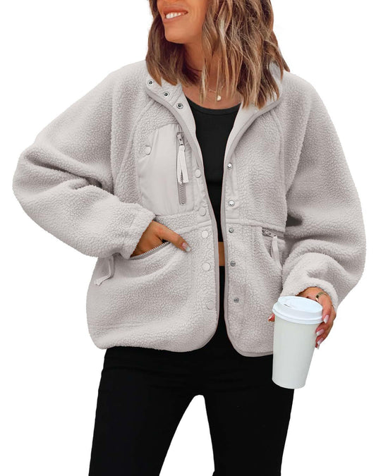 Damen kuschelige Fleecejacke mit praktischen Taschen