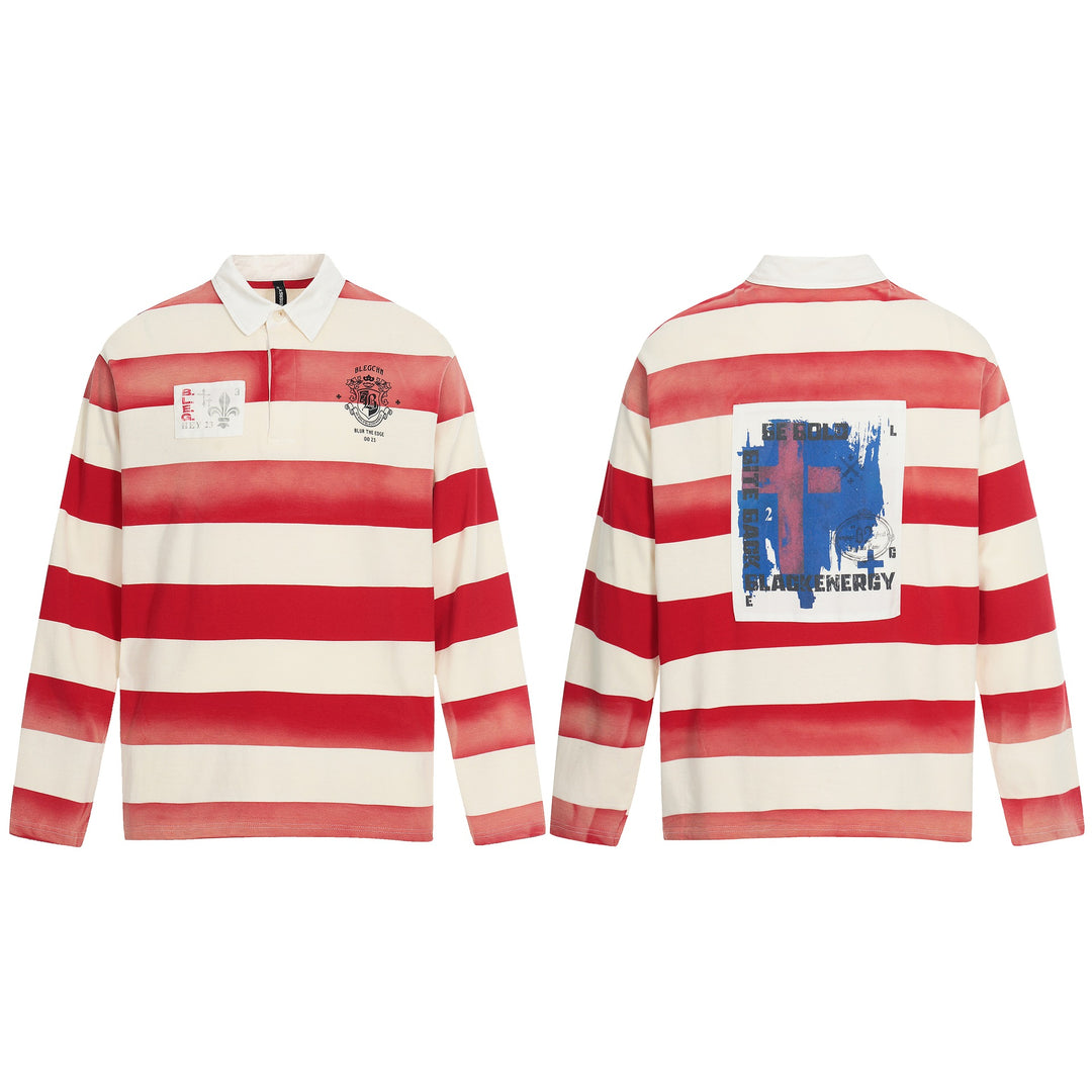 Herren Oversize Rugbyshirt mit Polokragen und breitem Streifenmuster Shop Nory