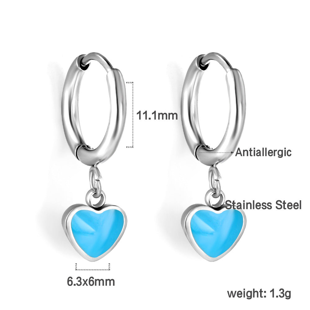 Damen Hängende Ohrstecker mit herzförmigem Anhänger aus Edelstahl Shop Nory