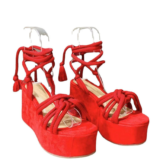 Damen Wedge-Sandalen mit geflochtenem Riemendesign und komfortabler Plateau-Sohle Shopnory
