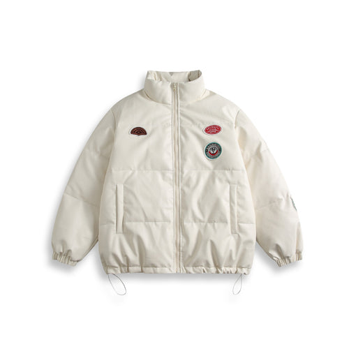 Unisex Kurz geschnittener wattierter Kunstleder‑Puffer mit hohem Stehkragen und Badge‑Details Shop Nory