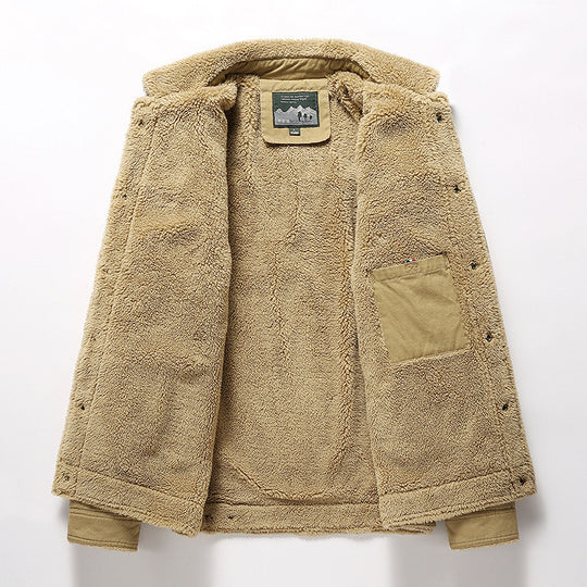 Herren Canvas-Trucker-Overshirt mit durchgehendem Teddyfleece-Innenfutter und Hemdkragen Shop Nory