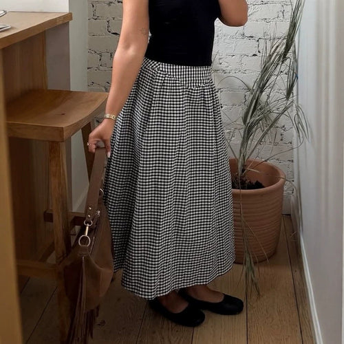 Damen Vichykaro-Midirock mit hoher Taillenpasse und schmeichelnder A-Linien-Silhouette Shop Nory