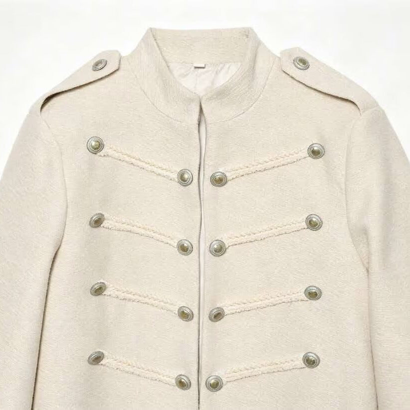 Damen kurze militärische Jacke mit Stehkragen, Zierkordeln und Zierknöpfen Shop Nory