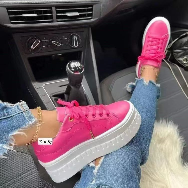 Damen trendige Plateau Sneakers mit glänzender Oberfläche