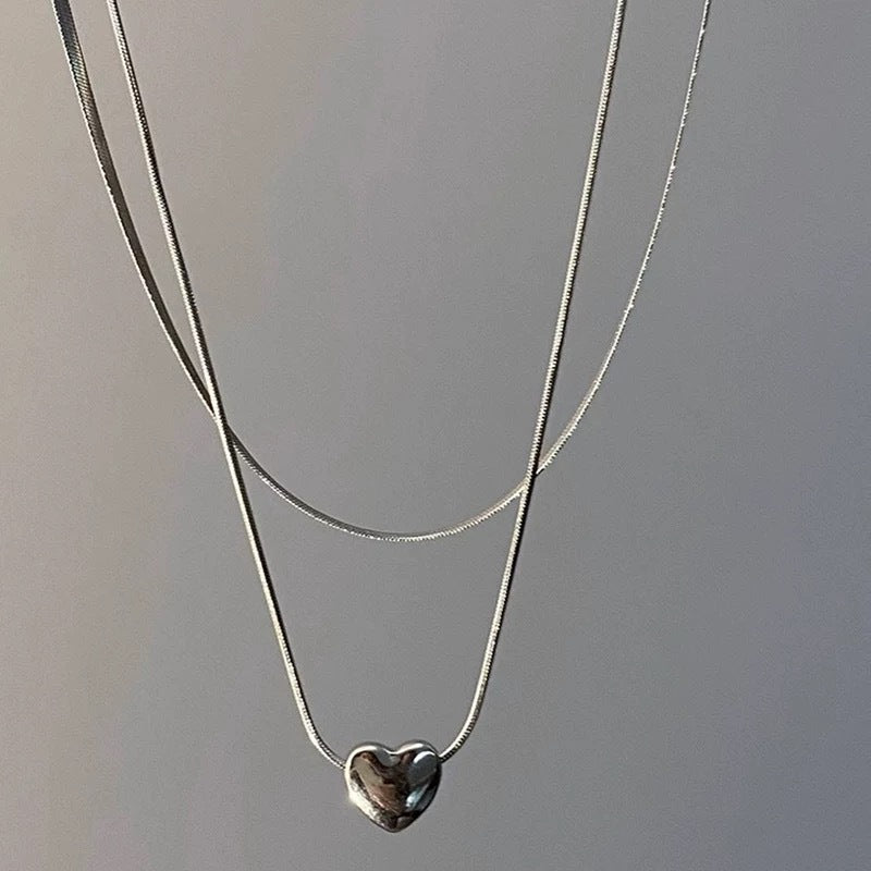 Damen Halskette mit zwei Strängen und herzförmigem Anhänger Shop Nory